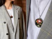 Vintage Navajo "HAND MADE" Moss Agate Top Necklace  c.1950～