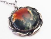 Vintage Navajo "HAND MADE" Moss Agate Top Necklace  c.1950～