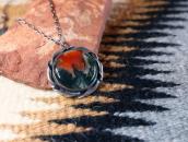 Vintage Navajo "HAND MADE" Moss Agate Top Necklace  c.1950～