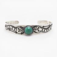 Atq Snakes Applique & 卍 Stamed Cuff w/Green Turquoise c.1930
