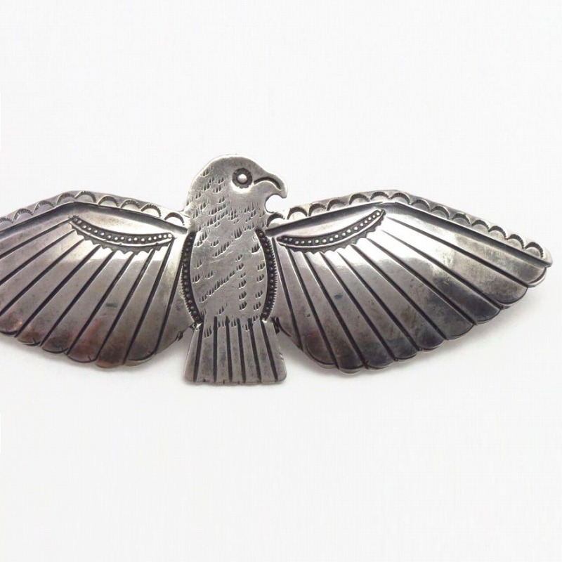 Antique Navajo Big Thunderbird Stamped Silver Pin  c.1930～