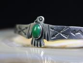 Atq T-bird Face Stamped Silver Small Cuff w/Turquoise c.1930