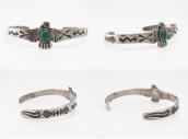 Atq T-bird Face Stamped Silver Small Cuff w/Turquoise c.1930