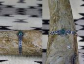 Atq T-bird Face Stamped Silver Small Cuff w/Turquoise c.1930