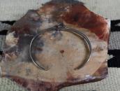 Atq T-bird Face Stamped Silver Small Cuff w/Turquoise c.1930