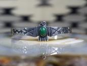 Atq T-bird Face Stamped Silver Small Cuff w/Turquoise c.1930