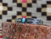 Atq T-bird & Arrow Repoused Silver Cuff w/Turquoise  c.1935～