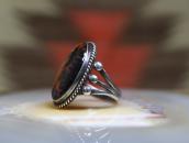 Atq Navajo Ring in Silver w/Two Tone PetrifiedWood c.1945～