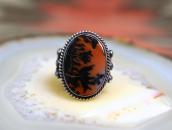 Atq Navajo Ring in Silver w/Two Tone PetrifiedWood c.1945～
