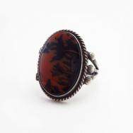 Atq Navajo Ring in Silver w/Two Tone PetrifiedWood c.1945～
