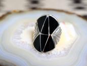 Vtg Zuni/Navajo Black Onyx Inlay Silver Men's Ring c.1955～