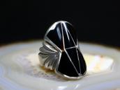 Vtg Zuni/Navajo Black Onyx Inlay Silver Men's Ring c.1955～