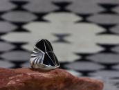 Vtg Zuni/Navajo Black Onyx Inlay Silver Men's Ring c.1955～