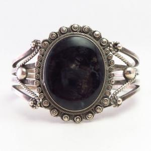 Antique Navajo IngotSilver Wide Cuff w/PetrifiedWood c.1945～