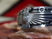 Antique Sun Face Stamped T-Bird Applique Silver Cuff c.1930～