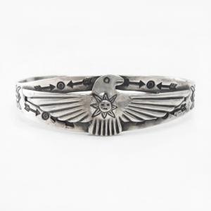 Antique Sun Face Stamped T-Bird Applique Silver Cuff c.1930～