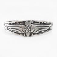 Antique Sun Face Stamped T-Bird Applique Silver Cuff c.1930～