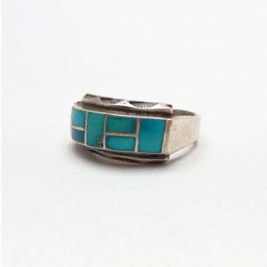 Vintage Zuni Channel Inlay Silver Ring  c.1960～