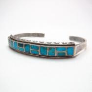 Vintage Zuni TQ Inlay Stamped Silver Cuff  c.1960～