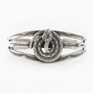 【Arrow Novelty】Coiled Snake Applique CoinSilver Cuff c.1925～