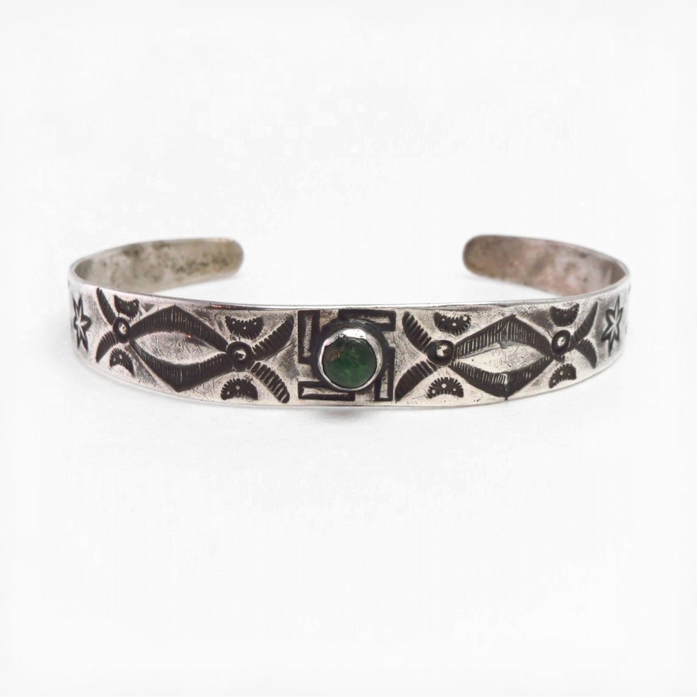Atq Navajo 『ON BOOK』卍 Stamped Silver Cuff w/Turquoise c.1930