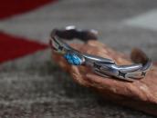 Atq Navajo Stamped Cast Silver Cuff /Gem Turquoise  c.1935～