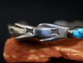 Atq Navajo Stamped Cast Silver Cuff /Gem Turquoise  c.1935～
