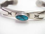 Atq Navajo Stamped Cast Silver Cuff /Gem Turquoise  c.1935～
