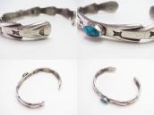 Atq Navajo Stamped Cast Silver Cuff /Gem Turquoise  c.1935～