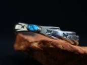 Atq Navajo Stamped Cast Silver Cuff /Gem Turquoise  c.1935～
