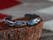 Atq Navajo Stamped Cast Silver Cuff /Gem Turquoise  c.1935～