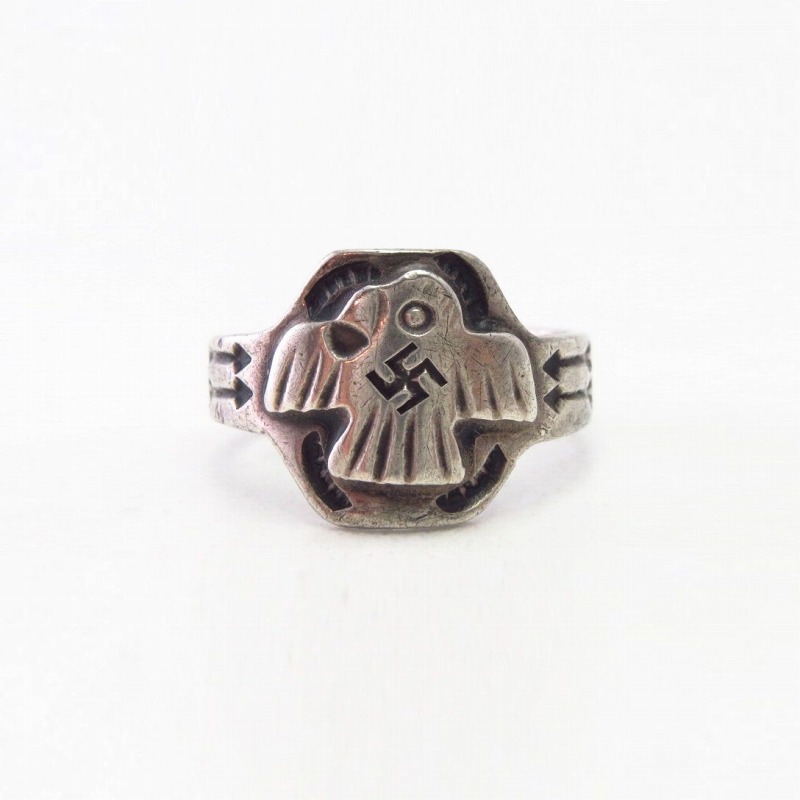 Atq 卍 Stamped Thunderbird Applique Cigar Band Ring  c.1930