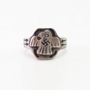 Atq 卍 Stamped Thunderbird Applique Cigar Band Ring  c.1930