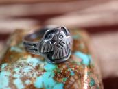 Atq 卍 Stamped Thunderbird Applique Cigar Band Ring  c.1930