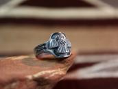 Atq 卍 Stamped Thunderbird Applique Cigar Band Ring  c.1930