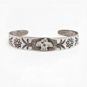Atq Navajo 卍 Stamped T-bird Applique Coin Silver Cuff c.1930