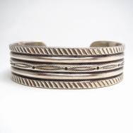 Antique Chiseled & Stamped Ingot Silver Cuff Bracelet c.1940