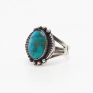 Vintage Split Shank Silver Ring w/Old Gem Turquoise  c.1945～