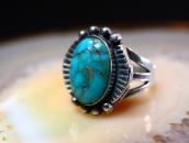 Vintage Split Shank Silver Ring w/Old Gem Turquoise  c.1945～