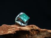 【Joe Chee】Navajo Mens Silver Ring w/Rhombus Turquoise c.1965
