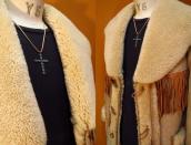 Vtg Zuni Eleven Turquoise & Silver Cross Fob Necklace c.1960