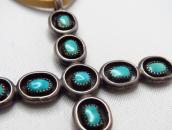 Vtg Zuni Eleven Turquoise & Silver Cross Fob Necklace c.1960