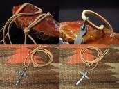 Vtg Zuni Eleven Turquoise & Silver Cross Fob Necklace c.1960