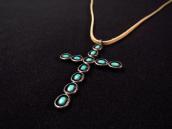 Vtg Zuni Eleven Turquoise & Silver Cross Fob Necklace c.1960