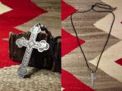 Vtg 【BELL TRADING】 Silver Cross Fob Necklace w/Beads  c.1940