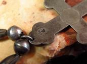 Vtg 【BELL TRADING】 Silver Cross Fob Necklace w/Beads  c.1940