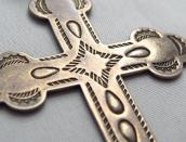 Vtg 【BELL TRADING】 Silver Cross Fob Necklace w/Beads  c.1940