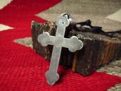 Vtg 【BELL TRADING】 Silver Cross Fob Necklace w/Beads  c.1940