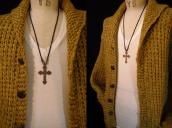 Vtg 【BELL TRADING】 Silver Cross Fob Necklace w/Beads  c.1940