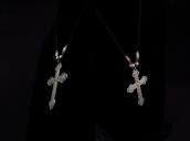 Vtg 【BELL TRADING】 Silver Cross Fob Necklace w/Beads  c.1940